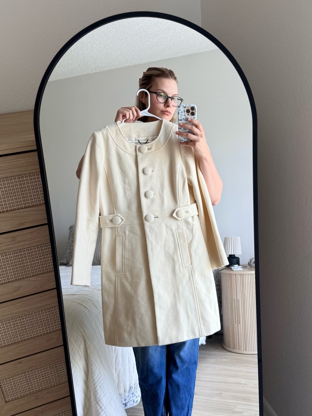 Banana Republic Cream Wool Blend Coat Size Large Mid Length Button Front